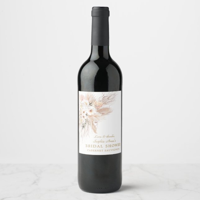 Étiquette Pour Bouteilles De Vin Roses blanches du désert Fête des mariées en herbe (Devant)