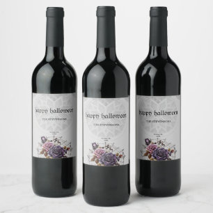 Étiquette Pour Bouteilles De Vin Roses gothiques simples et crâne fête d'Halloween