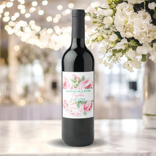 Étiquette Pour Bouteilles De Vin Roses roses roses et Mariage de feuillage vert Dat