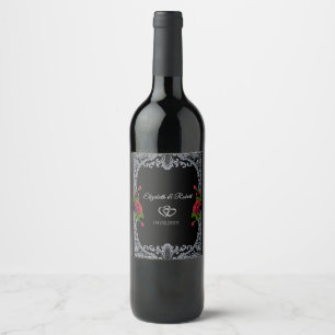 Étiquette Pour Bouteilles De Vin Roses Rouges, Mariage Gothique Rayures
