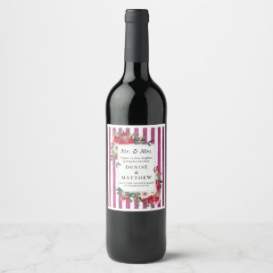 Étiquette Pour Bouteilles De Vin Roses sauvages & Bonbon Pink Stripe Étiquette de v