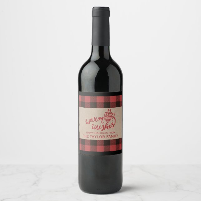 Étiquette Pour Bouteilles De Vin Rouge Buffalo Plaid Warm Warm WNoël (Devant)