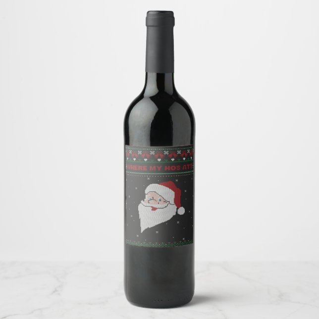 Étiquette Pour Bouteilles De Vin Rouge et vert Où se trouve mon cheval ? Père Noël  (Devant)