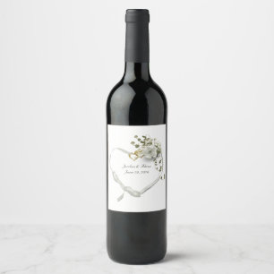 Étiquette Pour Bouteilles De Vin Ruban coeur mariage avec rose et lierre