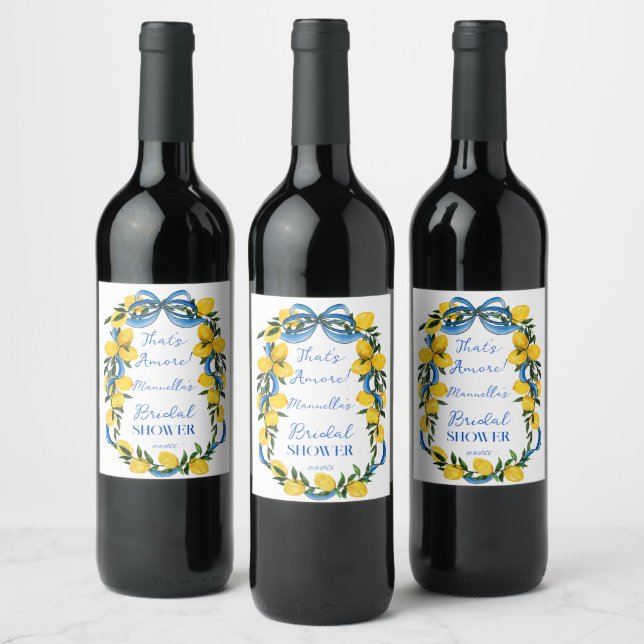 Étiquette Pour Bouteilles De Vin Rubans à nœud papillon bleu citrons douche de mari (Bouteilles)