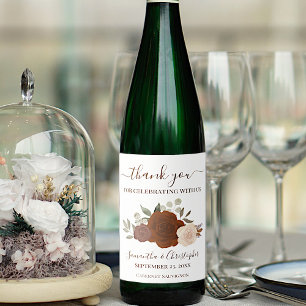 Étiquette Pour Bouteilles De Vin Rust Orange Automne Floral Élégant Mariage Merci