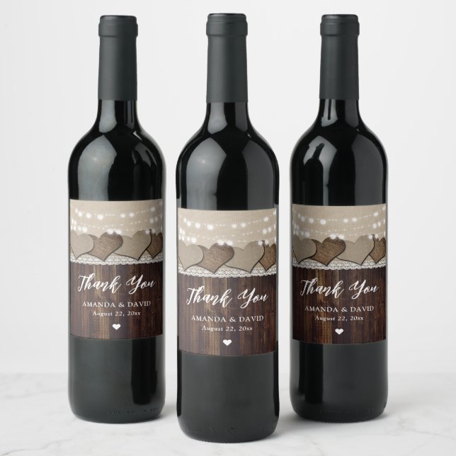 Étiquette Pour Bouteilles De Vin Rustic Bois Burlap Dentelle Mariage Vin Bottes Éti (Bouteilles)