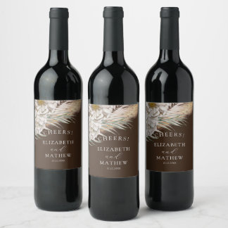 Étiquette Pour Bouteilles De Vin Rustic Brown Pampas & Floral Wedding 