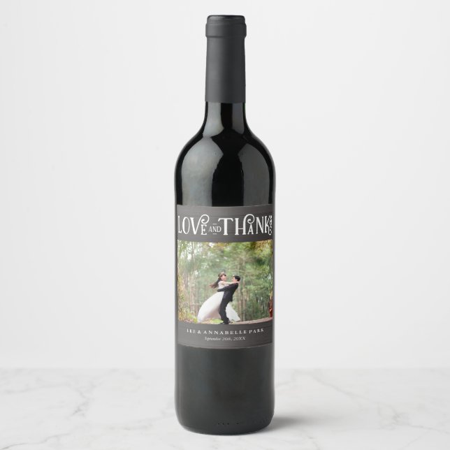 Étiquette Pour Bouteilles De Vin Rustic Love & Merci Photo personnalisée Mariage Fa (Devant)