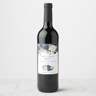 Étiquette Pour Bouteilles De Vin Rustic Navy Blue Blush Flowers Bloom Mariage