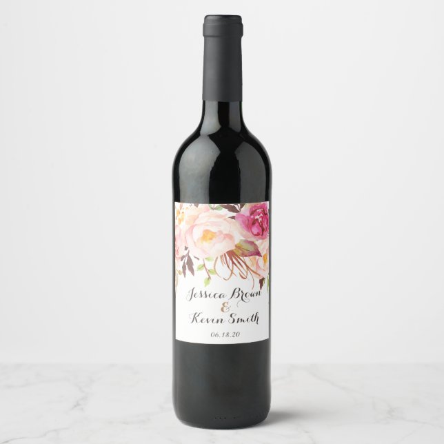 Étiquette Pour Bouteilles De Vin Rustic Peony Floral Mariage personnalisé (Devant)