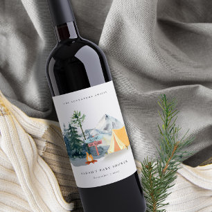 Étiquette Pour Bouteilles De Vin Rustic Pine Woods Camping Baby shower de montagne