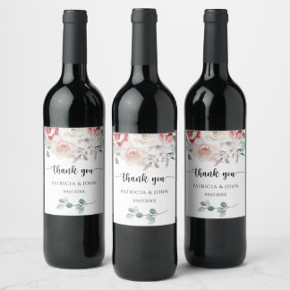 Étiquette Pour Bouteilles De Vin Rustic Watercolor Flowers Wedding Thank You