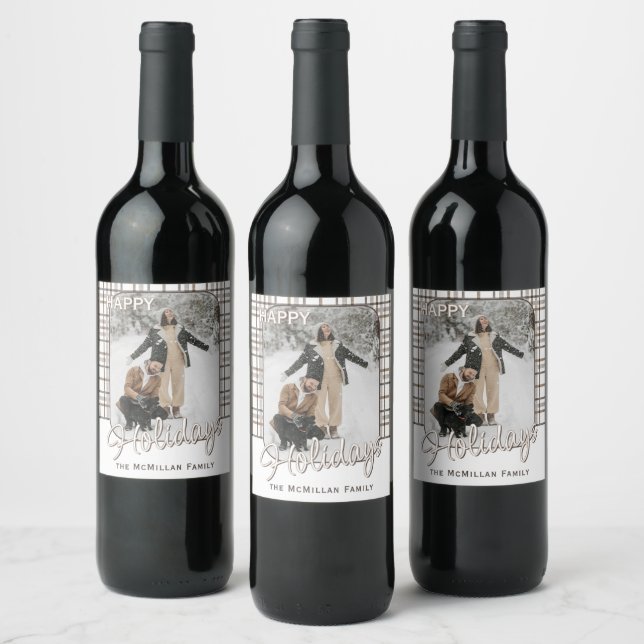 Étiquette Pour Bouteilles De Vin Rustique Classy Élégant Plaid Motif Holiday (Bouteilles)