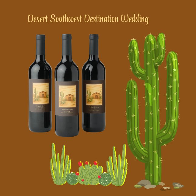 Étiquette Pour Bouteilles De Vin Rustique Désert Sud-Ouest Boho destination Mariage (Créateur téléchargé)