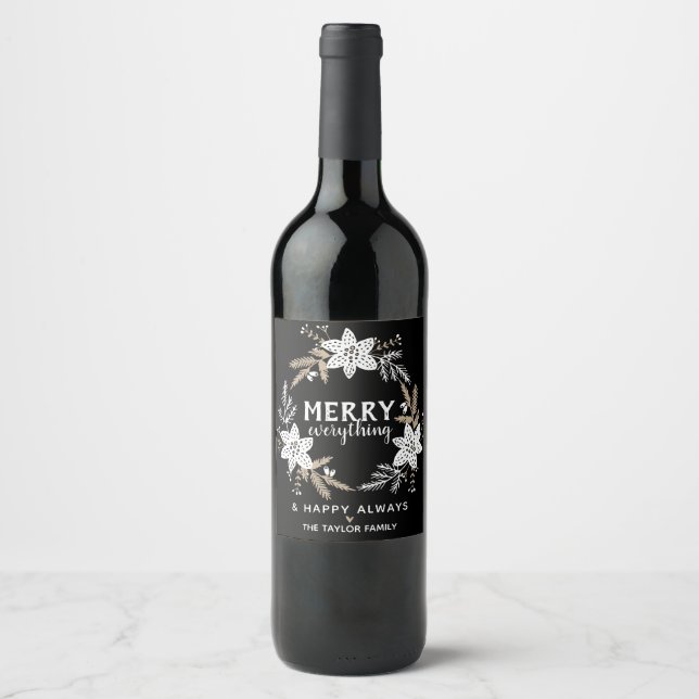 Étiquette Pour Bouteilles De Vin Rustique Floral Joyeux Tout Noël (Devant)