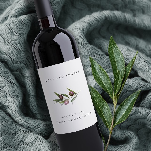 Étiquette Pour Bouteilles De Vin Rustique minimaliste Mariage de feuillage de Branc (Créateur téléchargé)