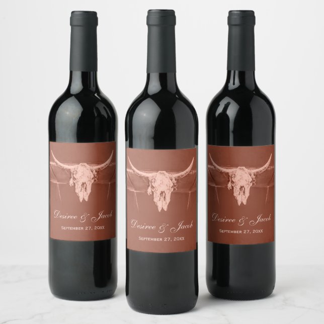 Étiquette Pour Bouteilles De Vin Rustique Terre cuite Crâne de vache occidentale (Bouteilles)