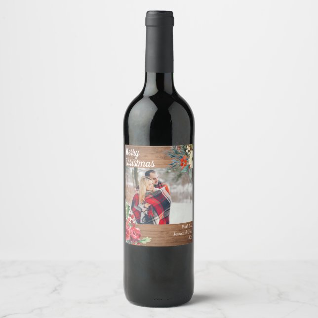Étiquette Pour Bouteilles De Vin Rustique Woodland floral Christmas Photo (Devant)