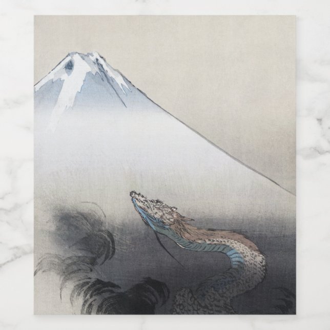 Étiquette Pour Bouteilles De Vin Ryu Shoten : Dragon éblouissant sur Fuji, Japon (Étiquettes simples)