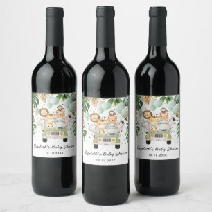Étiquette Pour Bouteilles De Vin Safari tropical Animaux sauvages Baby shower Faveu