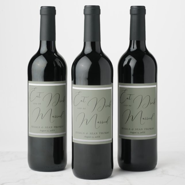 Étiquette Pour Bouteilles De Vin Sage et Mariage argenté sophistiqués (Bouteilles)