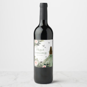 Étiquette Pour Bouteilles De Vin Sage Green Blush Floral Princess XV Años