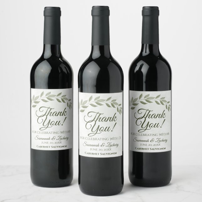 Étiquette Pour Bouteilles De Vin Sage Green Feuille Russe Mariage Merci (Bouteilles)