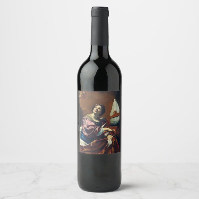 Étiquette Pour Bouteilles De Vin Saint Cecilia par Simon Vouet (Devant)