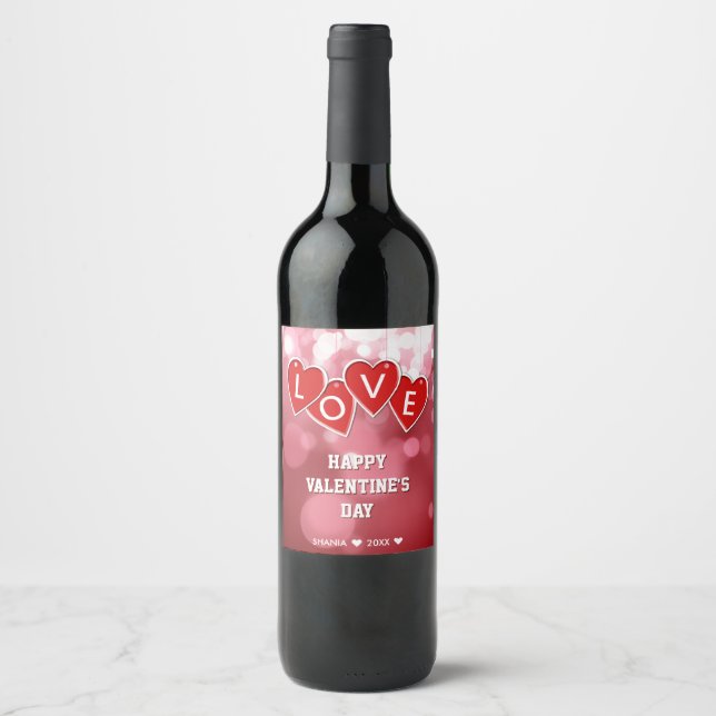 Étiquette Pour Bouteilles De Vin Saint Valentin Amour Coeurs rouges (Devant)
