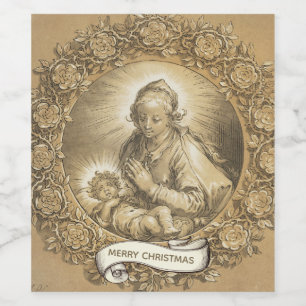Étiquette Pour Bouteilles De Vin Sainte Vierge Marie Jésus Vintage Noël