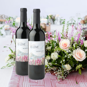 Étiquette Pour Bouteilles De Vin Salut à l'amour Aquarelle Mariage de montagne