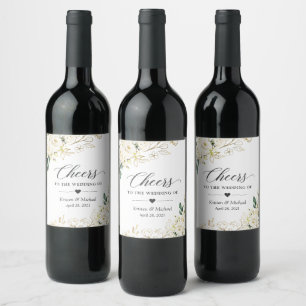 Étiquette Pour Bouteilles De Vin Salutations Au Mariage Élégant Floral Rose Blanche
