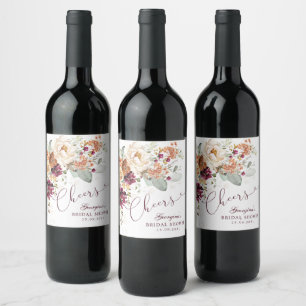Étiquette Pour Bouteilles De Vin Salutations Boho Maroon Terracotta Fête des mariée