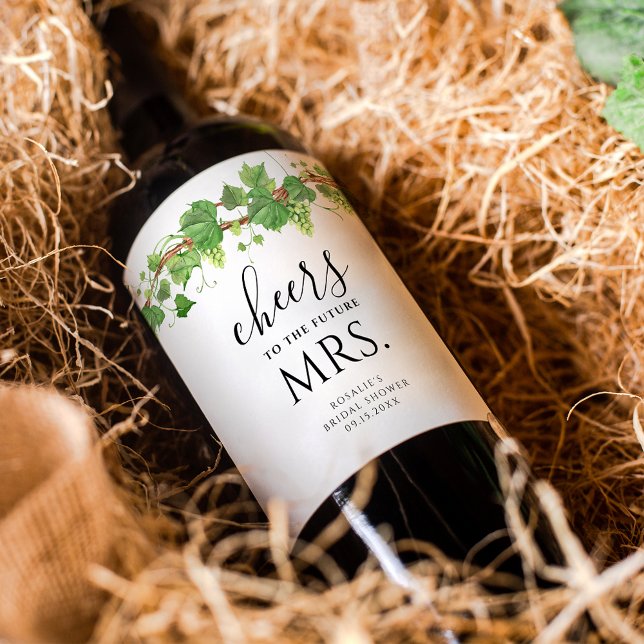 Étiquette Pour Bouteilles De Vin Salutations Pour L'Avenir Mme Fête des mariées Vin (Créateur téléchargé)