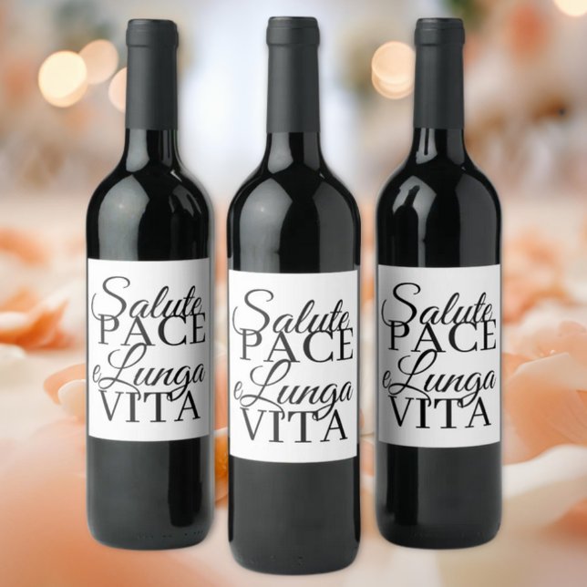 Étiquette Pour Bouteilles De Vin Salute, Pace, e Lunga Vita Wedding  (Salute, Pace, e Lunga Vita Italian Heritage Saying (Health, Peace and Long Life) Wedding Wine Label)