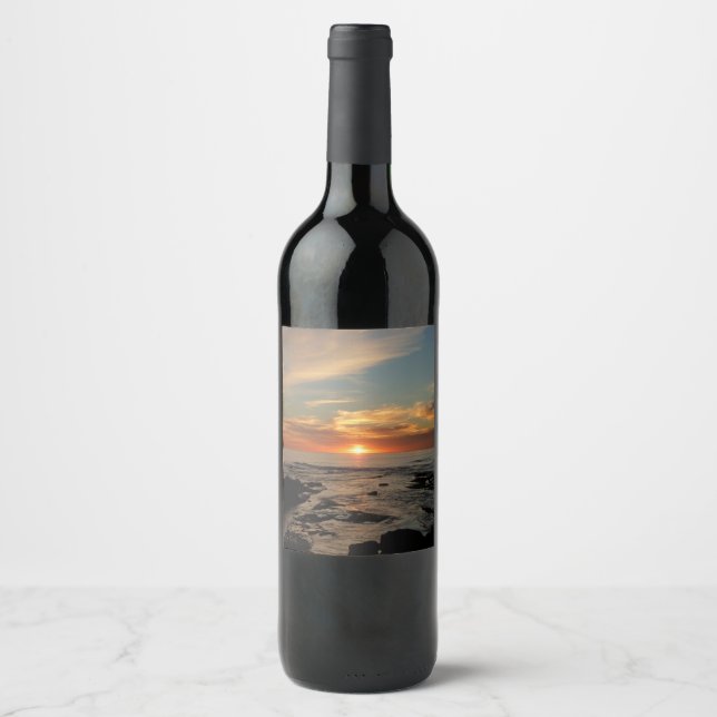 Étiquette Pour Bouteilles De Vin San Diego Sunset II California Seascape (Devant)