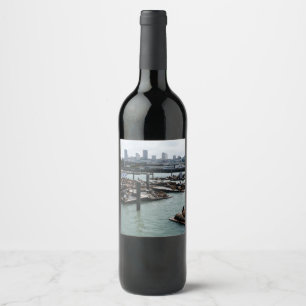 Étiquette Pour Bouteilles De Vin San Francisco et Otaries de Pier 39 Ciel de la Vil