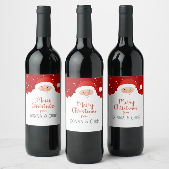 Étiquette Pour Bouteilles De Vin Santa Claus - Joyeux Noël - Personnalisé (Bouteilles)