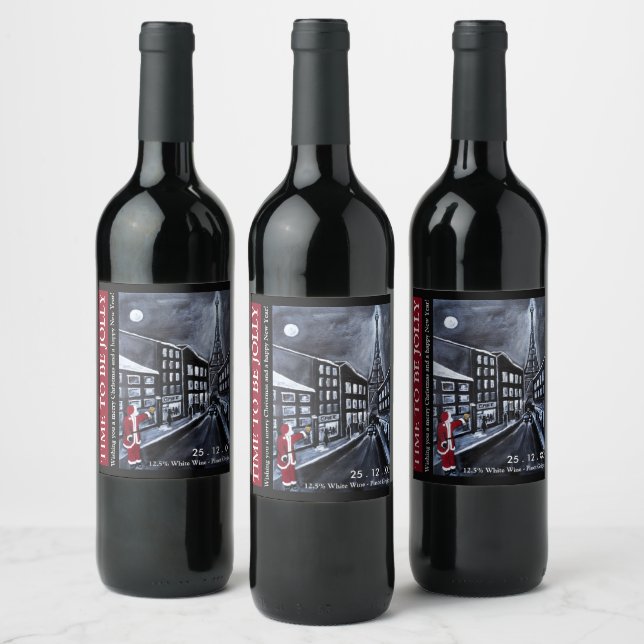 Étiquette Pour Bouteilles De Vin Santa in Paris Christmas Wine Label (Bouteilles)