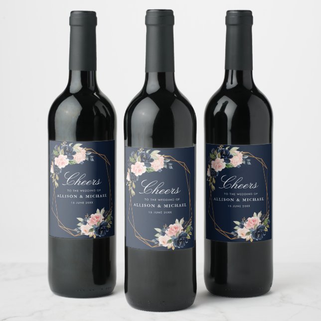 Étiquette Pour Bouteilles De Vin SANTÉ | marine et mariage floral roux (Bouteilles)