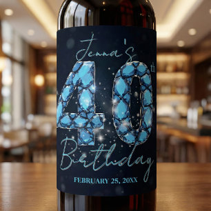 Étiquette Pour Bouteilles De Vin Saphir Bleu Turquoise Gemme Glam 40e Anniversaire