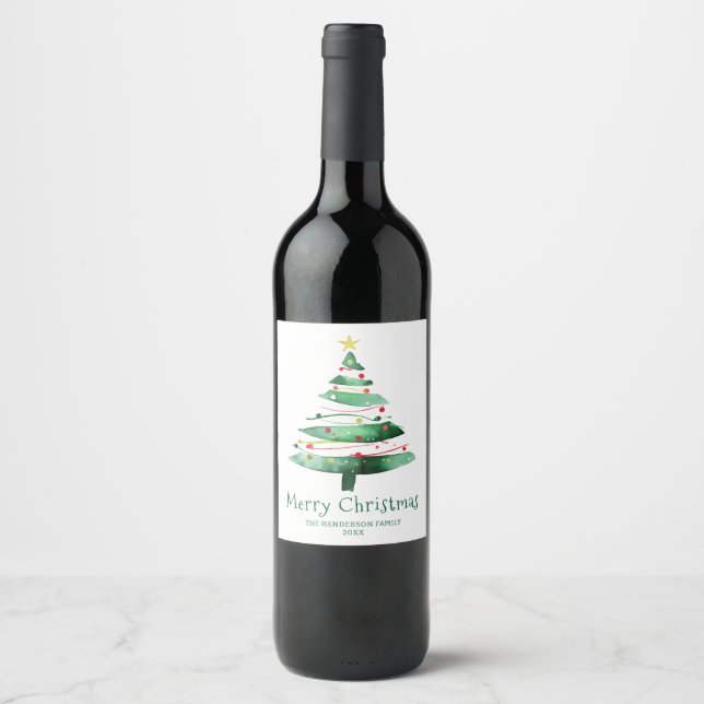 ÉTIQUETTE POUR BOUTEILLES DE VIN SAPIN DE NOËL MODERNE (Devant)