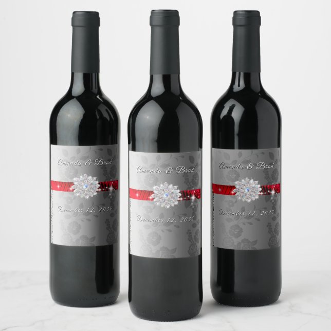 Étiquette Pour Bouteilles De Vin Satin Rouge Diamant Noël Mariage Vin (Bouteilles)