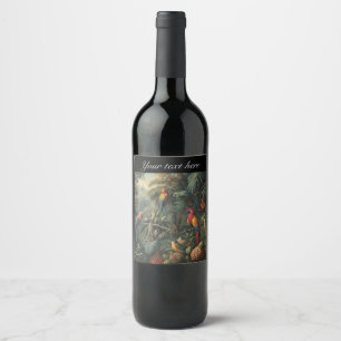 Étiquette Pour Bouteilles De Vin Scène botanique de perroquets et ananas
