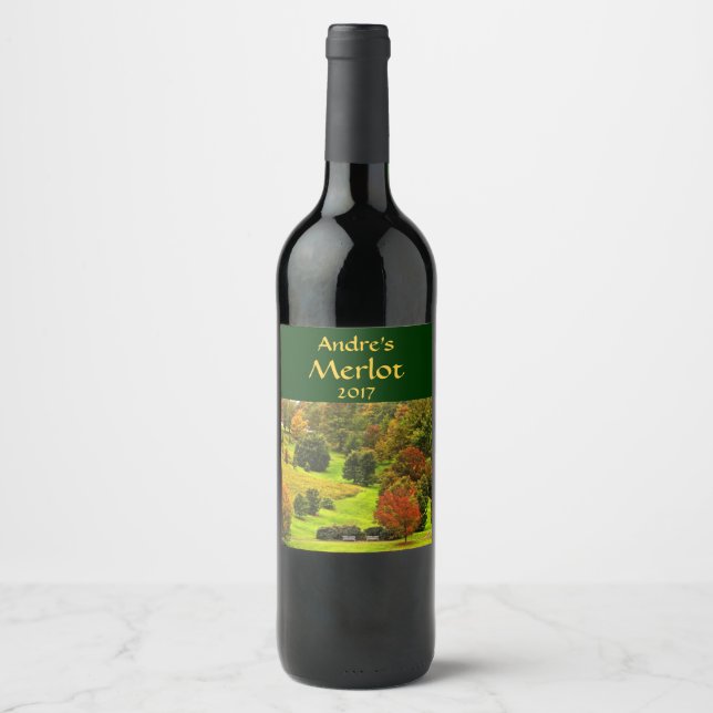 Étiquette Pour Bouteilles De Vin Scène d'automne dans le Parc Étiquette de vin (Devant)