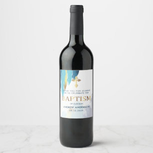 Étiquette Pour Bouteilles De Vin Script De Brush Moderne Or Et Baptême Bleu