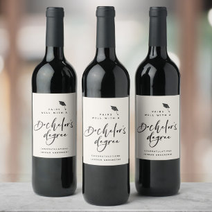 Étiquette Pour Bouteilles De Vin Script de Graduation Moderne Bachelor Congrats Gra