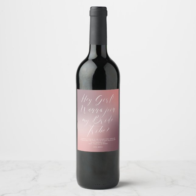 Étiquette Pour Bouteilles De Vin Script drôle Pink Ombré Bride Tribe (Devant)