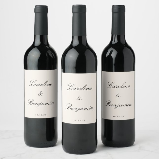 Étiquette Pour Bouteilles De Vin Script ivoire classique Mariage élégant Nom person (Bouteilles)